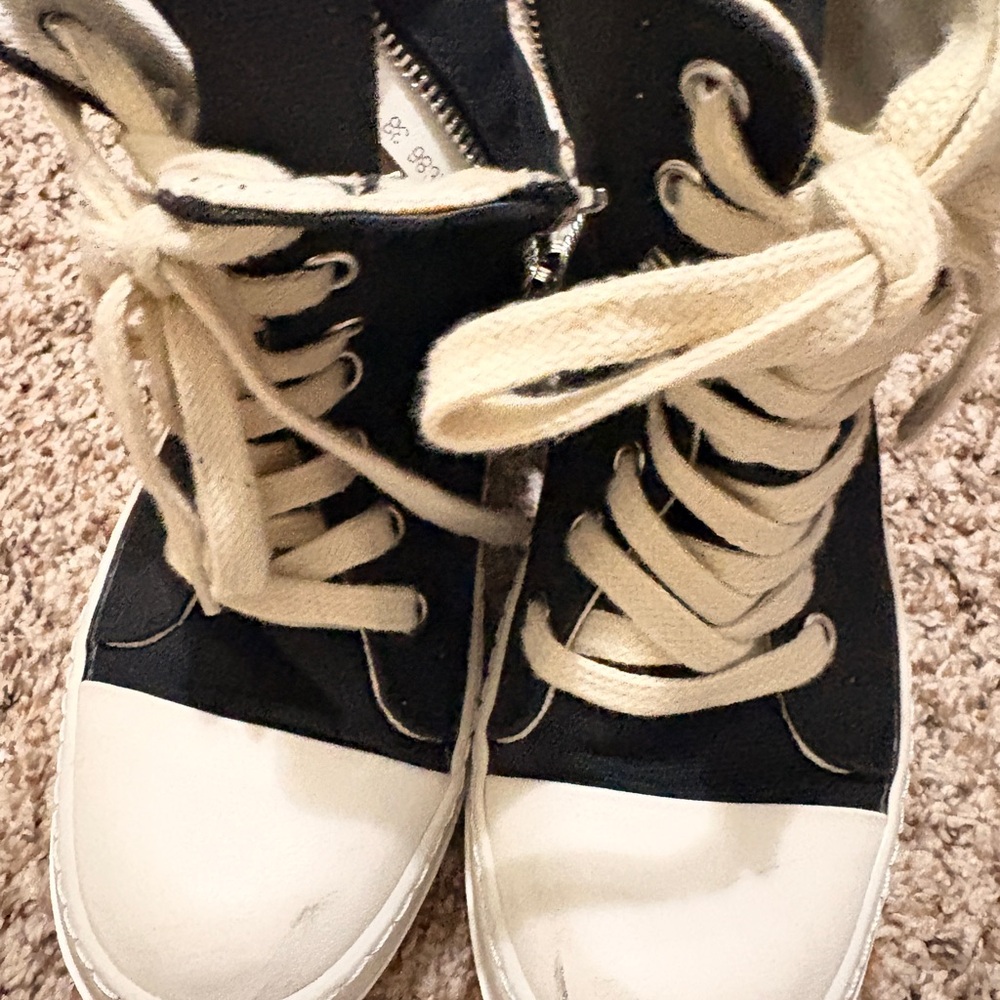 Rick Owens Black and Cream High-Top Sneakers